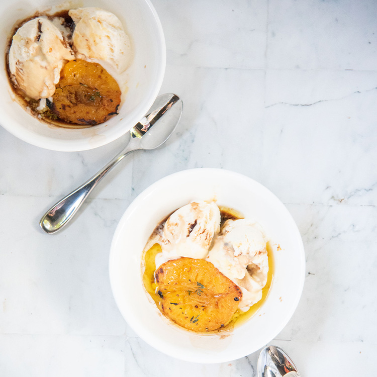 Broiled Peaches with Vanilla Ice Cream